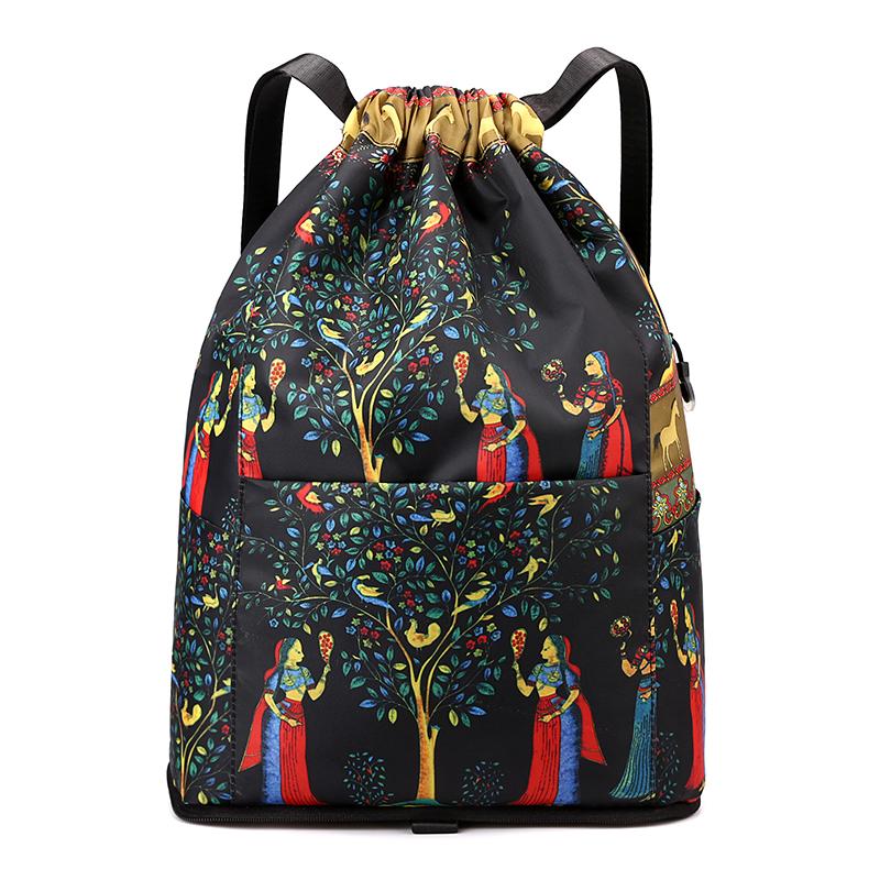 Fashion Women Drawstring Bag Backpack Fabric Girls Daypack Backpack Female Portable Folding Bag Shopping Backpack