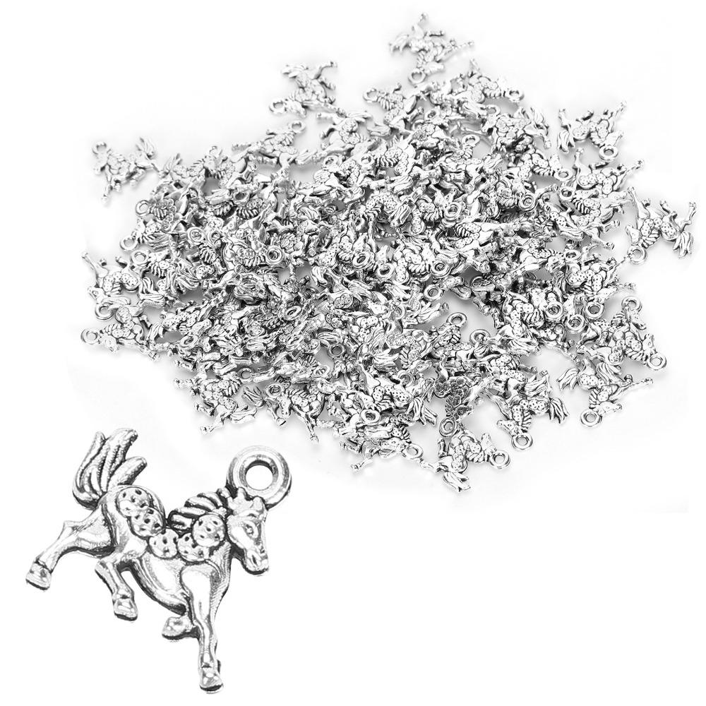100pcs Vintage Alloy Pendant Silver Horse Keychain Pendant DIY Jewelry Supplies  Necklace Making