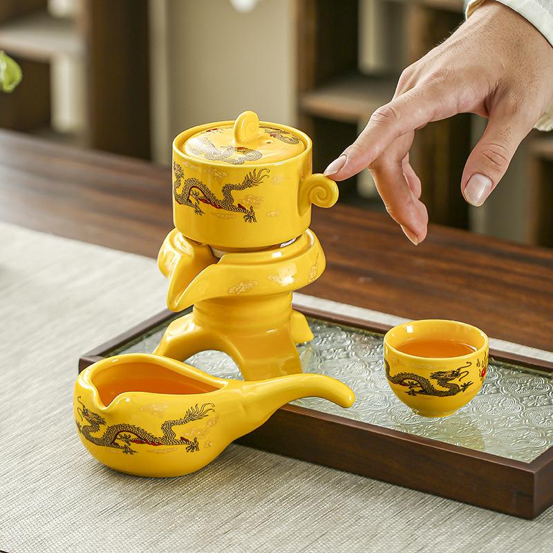 Lazy Automatic Tea Set Stone Mill Rotating Water Outlet Home Office Retro Ceramic Tea Maker Teaware Sets