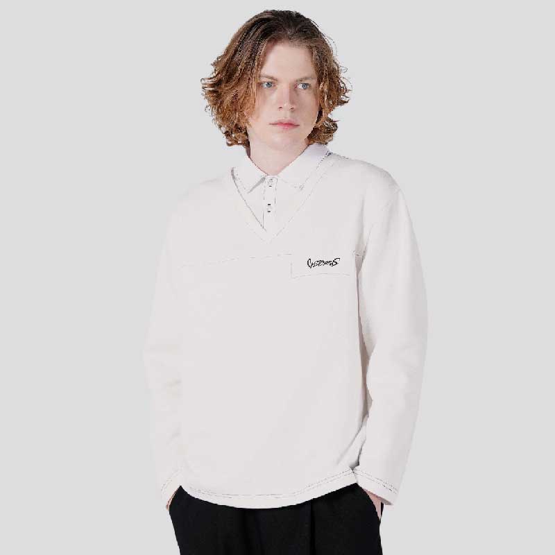 CUSTOMUS Men'S Shirt Collar Layered Reversible Pq Logo Embroidered Long Sleeve T-Shirt Cxs25Fkkt906 Ivy