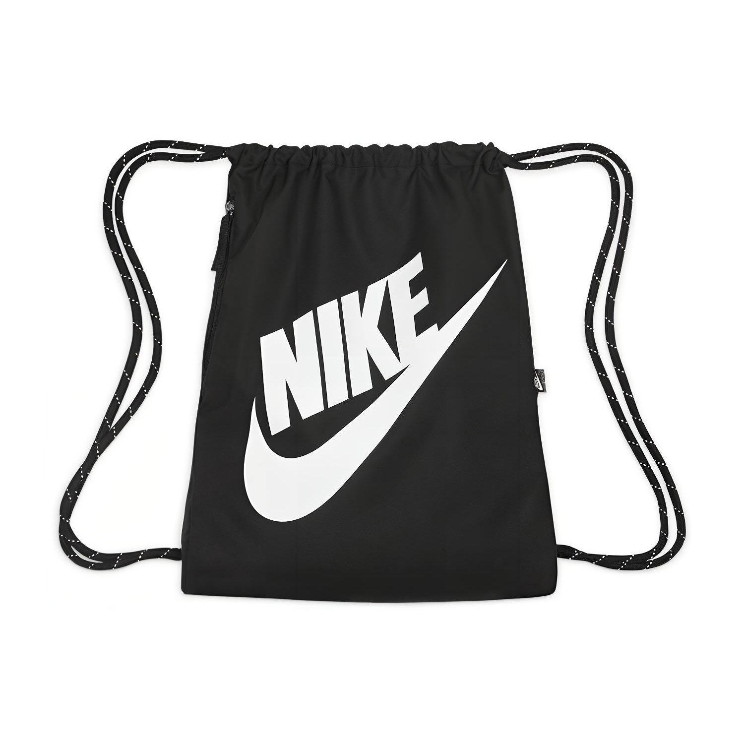 Nike Heritage Large Logo Gym Drawstring Bag Unisex Backpack Black DC4245-010 Black+White