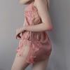 Temptation Sexy Lace Satin Hollow Chiffon Suspender Skirt Set Babydolls Nightdress Lingerie