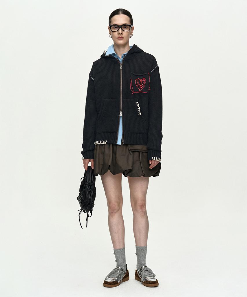 ADSB ANDERSSON BELL Unisex Heart Logo Hood Zip-Up Sweater Atb1420U(Black)