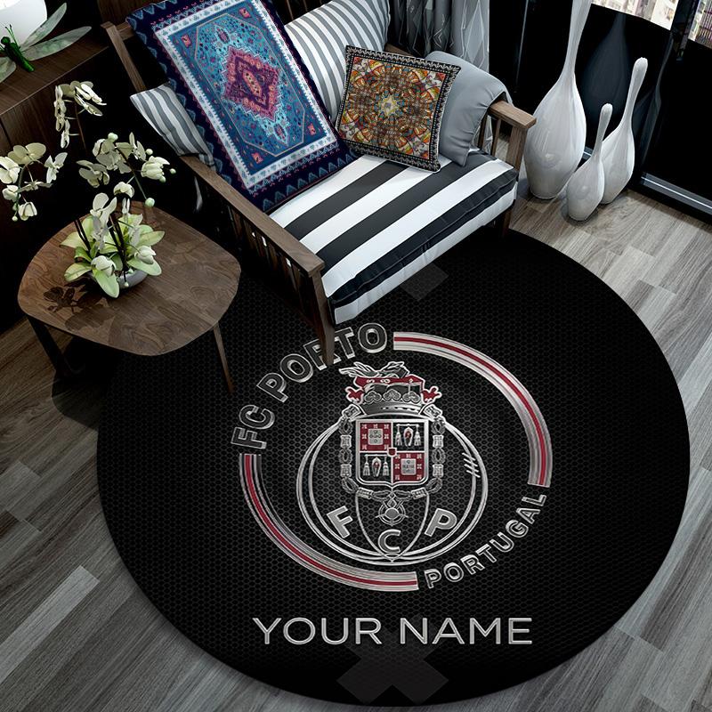 Custom Name Futebol Clube Do Porto Round Area Rug,Carpet Rug for Living Room Bedroom Sofa Playroom Decor,Non-slip Floor Mat