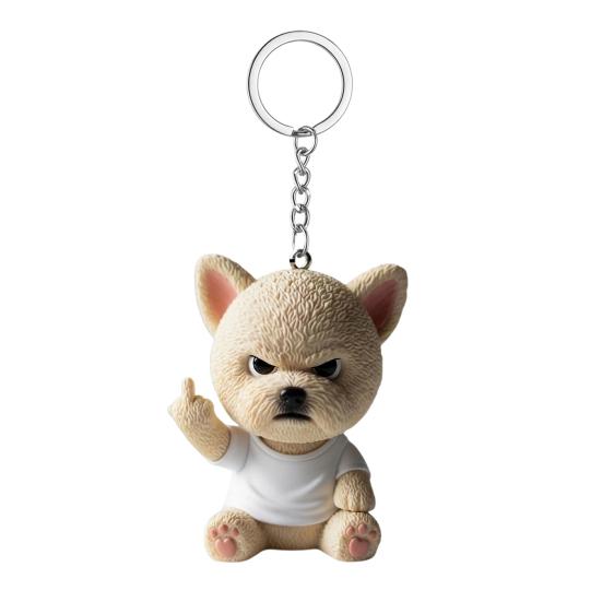 Middle Finger Posture Puppy Keychain 3D Dog Design Key Chain Backpack Cool Puppy Decoration Bag Accessories