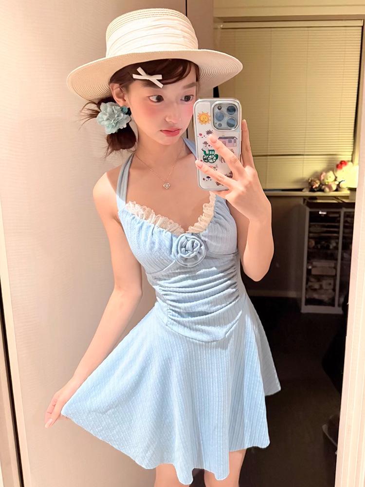Korean Style Solid Color Slimming One-Piece Bikini - Sexy Cover-Up Swimsuit for Women