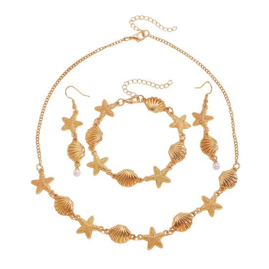 Seashell Starfish Necklace Earrings Bracelet Jewelry Set Elegant Ocean-Themed 3-Piece Beach Vacation Gift for Women