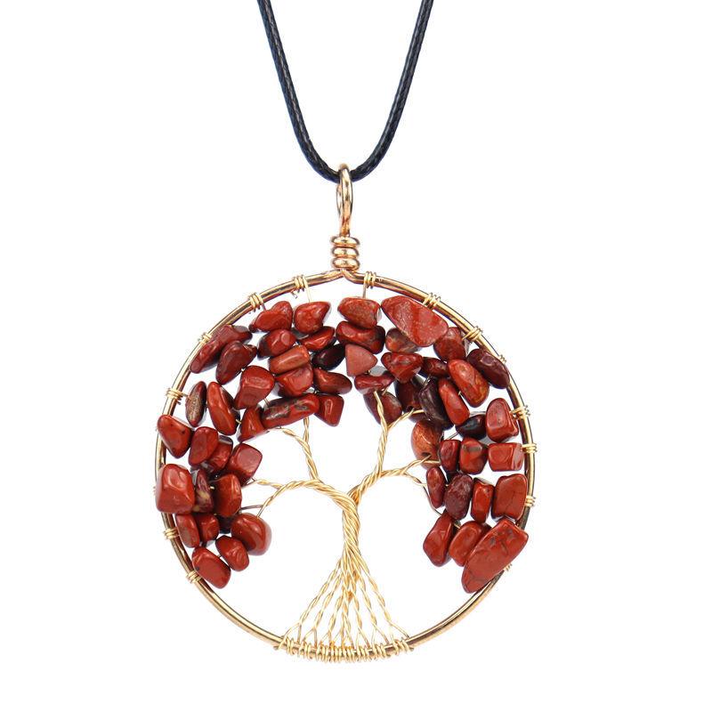 Color-Preserving Gold Hand-Wrapped Natural Crystal Gravel Tree Of Life Necklace Fortune Tree Necklace N47