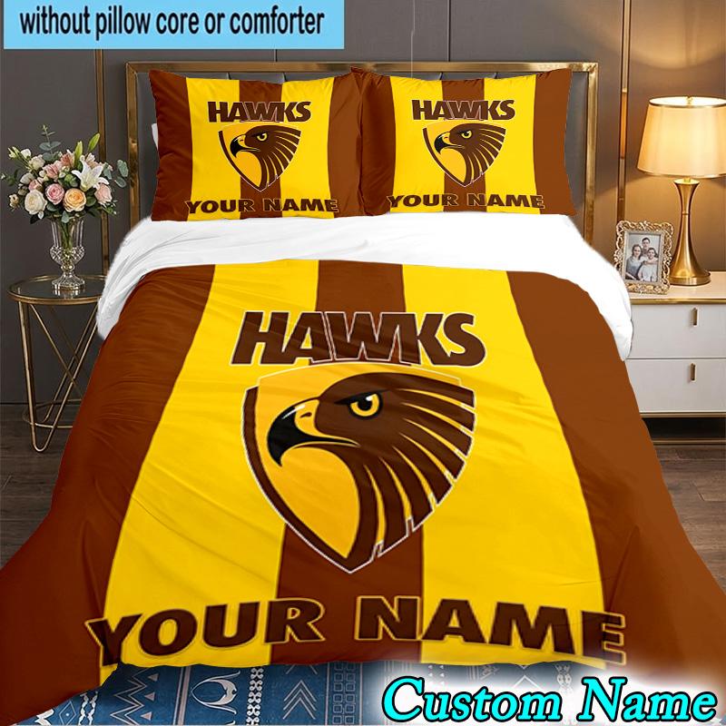 Custom Name 3PCS Hawks Team Spirit Bedding Set,Including Duvet Cover And 2pcs Pillowcases Perfect for Bedroom,Dormitory,Fan Christmas gift