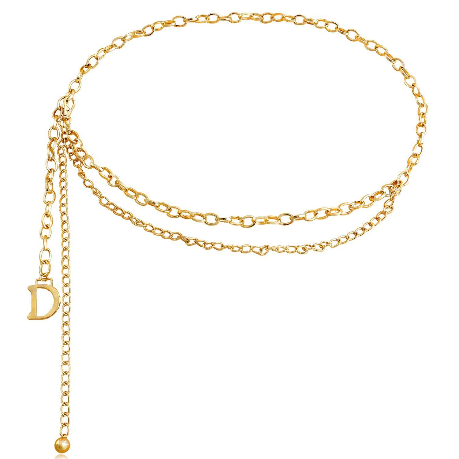 

ins summer casual beach shell love double texture thick chain letter D waist chain women s dress body chain