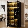 Vitrine mit LED-Beleuchtung App-Steuerbar, Glasschrank mit Glastüren, Weinregal und Stauraum, Wohnzimmerschrank