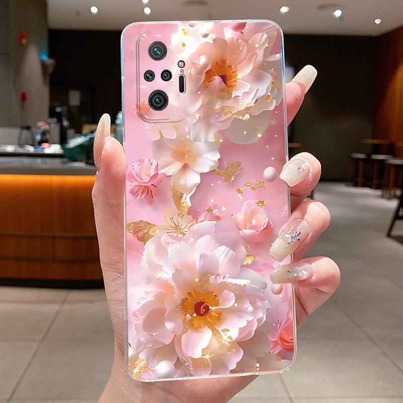 For Xiaomi Redmi Note 10 Pro / Note10 / Note 10S / Poco M5S Case Clear Luxury Butterfly Flower Transparent Soft TPU Phone Cover