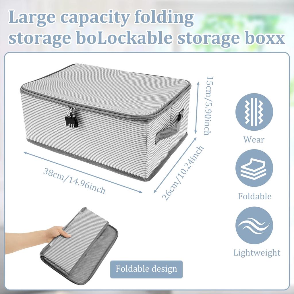 Nonwoven Lockable Storage Box Document Safe Portable Foldable Toy Clothes Organizer Container with Zipper Lid