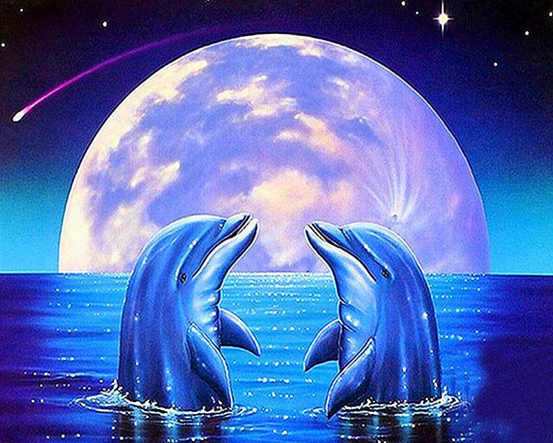 5D DIY Diamond Painting Dolphins Landscape Diamond Embroidery Cross Stitch Sea Animal Pictures Of Rhinestones Mosaic Home Decor