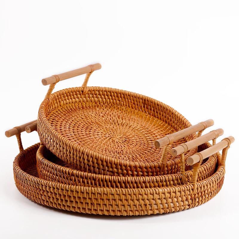 Rattan Woven Round Storage Basket Set (3-Piece)