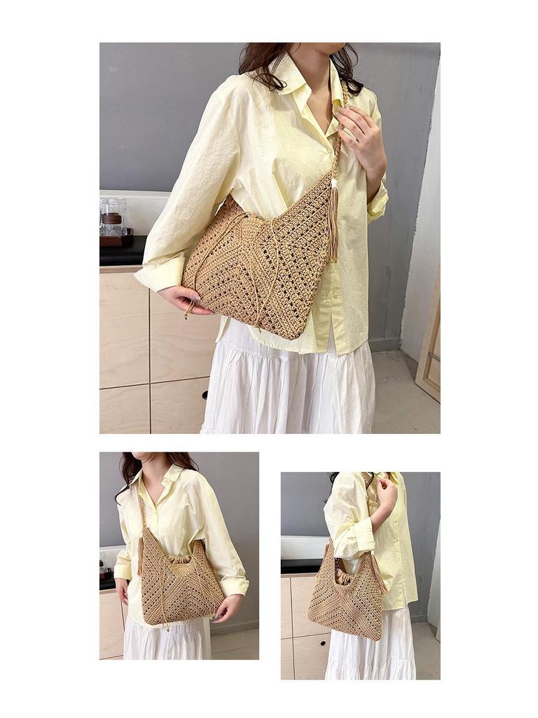 2025 Retro Mångsidig Vävd Handväska med Stor Kapacitet - Stilfull, Utskuren Design för Pendlar