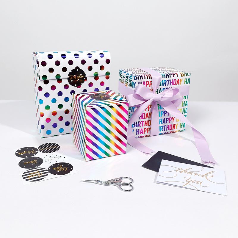 Rainbow Dots & Hearts Birthday Gift Wrapping Paper Set