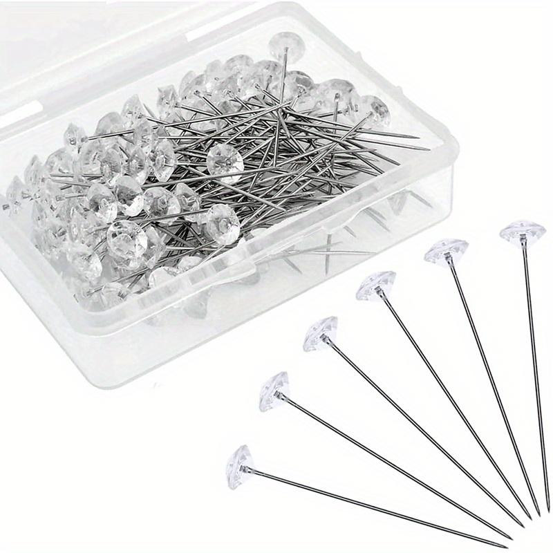 

100 шт./коробка Булавки для шитья с хрустальной головкой Акриловые жемчужные булавки для букета Булавки с головкой-бриллиантом для изготовления платьев Квилтинг Прямые булавки Transparent-100Pcs