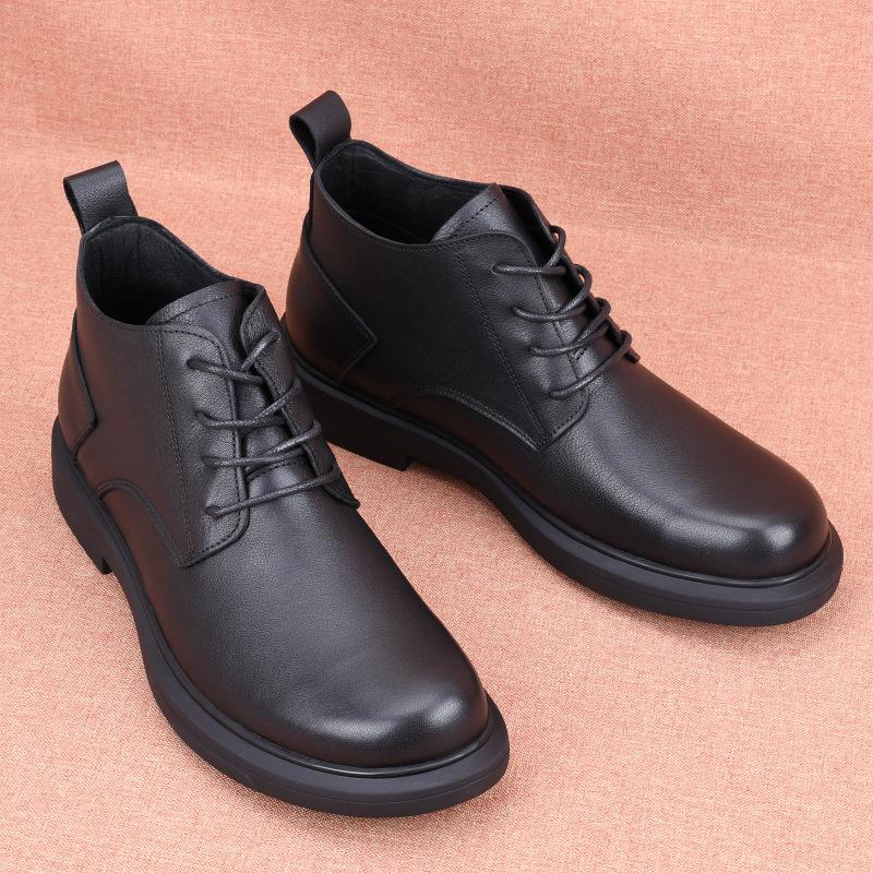 Men's leather shoes, genuine leather Martin boots, medium-top casual leather boots, autumn breathable winter velvet men's shoes