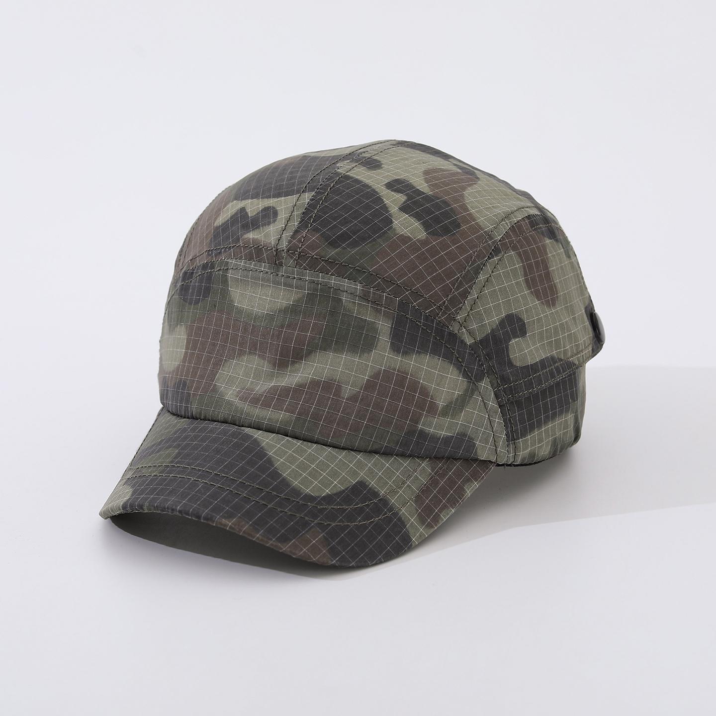 Chapeau Cinq Pans Camouflage à Carreaux et Fausse Poche Inspiré des Tendances Rétro - Chapeau d'Extérieur Street Casual à Séchage Rapide et Visière Courte Réglable One Size gray