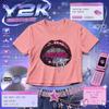 McBling Y2K Grafik-T-Shirt, 100% Baumwolle Oversized T-Shirt, Rosa Lippen Grafik-Shirt, Retro 2000er Ästhetik Top, Cyber Glam Baby-T-Shirt