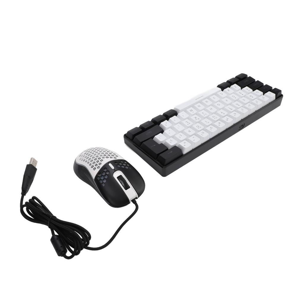 61 Key RGB Illuminated Keyboard with Mouse Multi Color LED Backlit Wired Gaming Keyboard for Tablet Laptop White Center