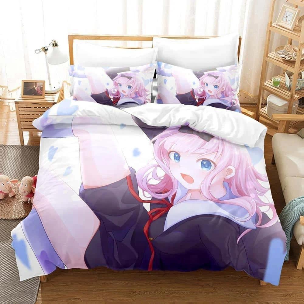 3D Print Anime Kawaii Girls Kaguya-sama Love is War Bedding Set Cartoon Anime three-piece set Adult Kid Bedroom Duvet cover Sets