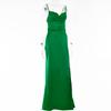 Robe Longue Satinée pour Femme à Col Drapé Bretelles Fines Dos Nu Fente Haute Moulante Sexy Robe de Soirée Cocktail Invité de Mariage Formelle