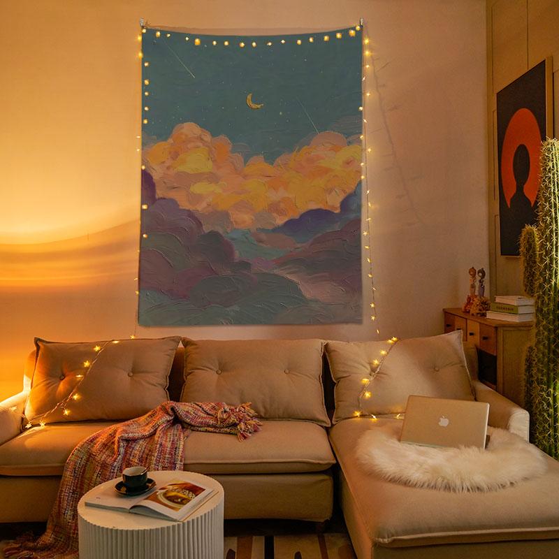 Tapestry room decoration sky moon art oil painting hanging cloth living room home decoration
