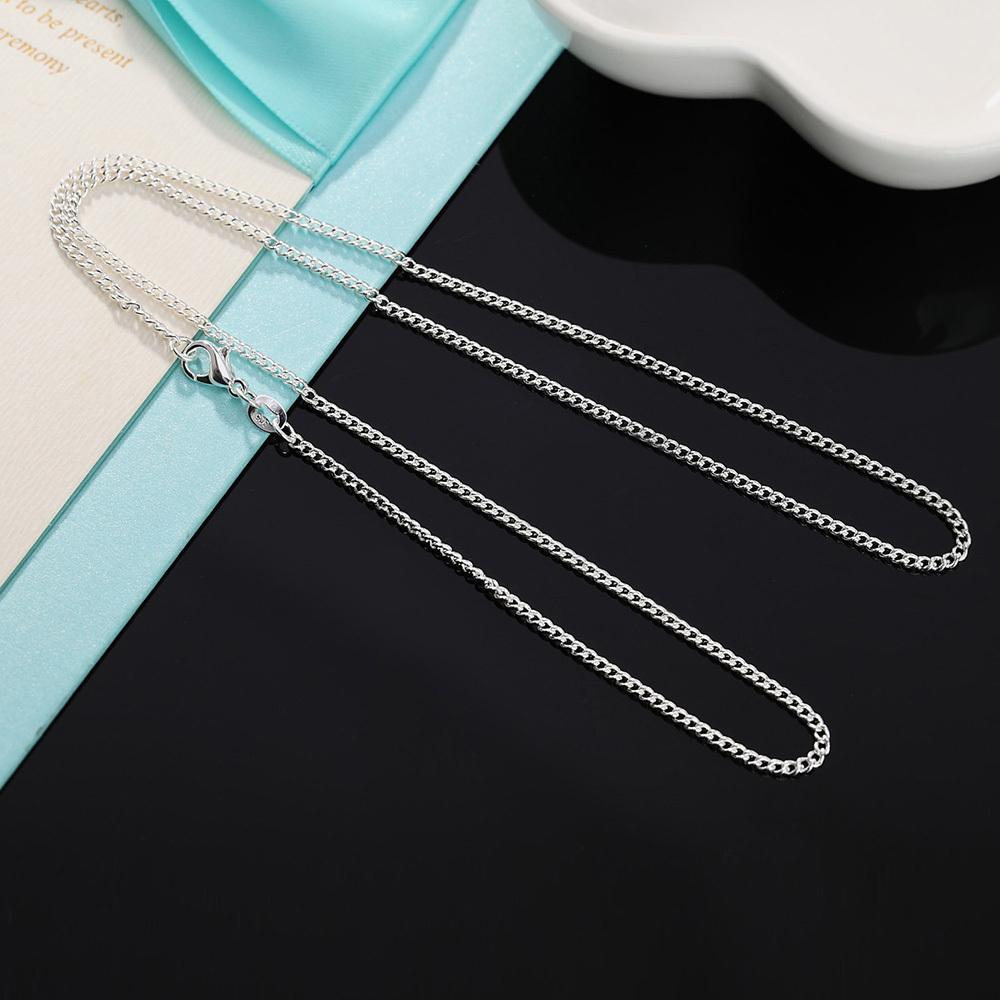 1PC 2MM, 16inch-30inch Chain Jewelry, Silvery Flat Curb Chain Necklaces For Men And Women