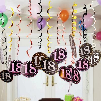 6pcs Swirl Garland Happy Birthday Banner 18 30 40 50 60 70 Years Old Hanging Ornaments for Adult  Party Decoration