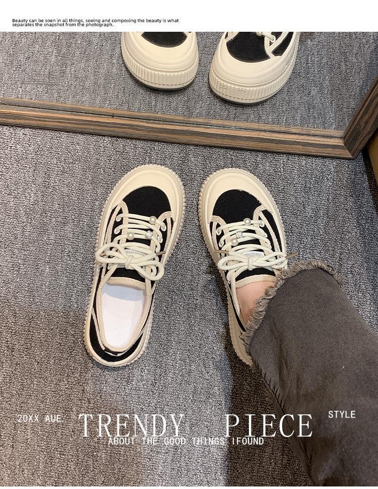 Xiaoxiangfeng Pearl Canvas Shoes Women's Spring 2025 New Super Fire Thick-soled Lace-up Shows the Trend of Small Casual Board Shoes
