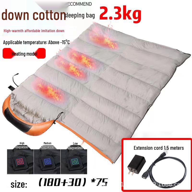 USB Heated Washable Sleeping Bag for Adults - Thickened, Warm, and Cold-Protective for Spring, Autumn, and Winter Camping.