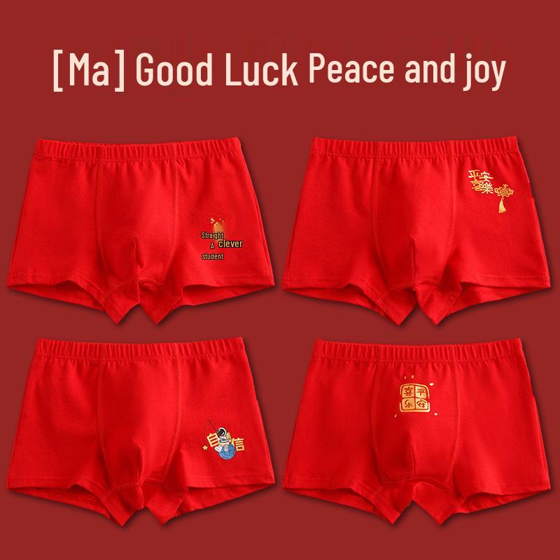 Year of the Horse Boys' Red Zodiac Cotton Boxer Briefs for New Year