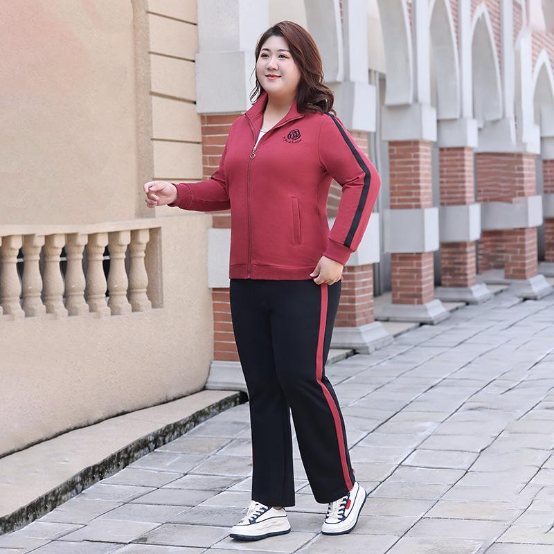 

Женский осенний шикарный спортивный модный костюм больших размеров 7XL красный