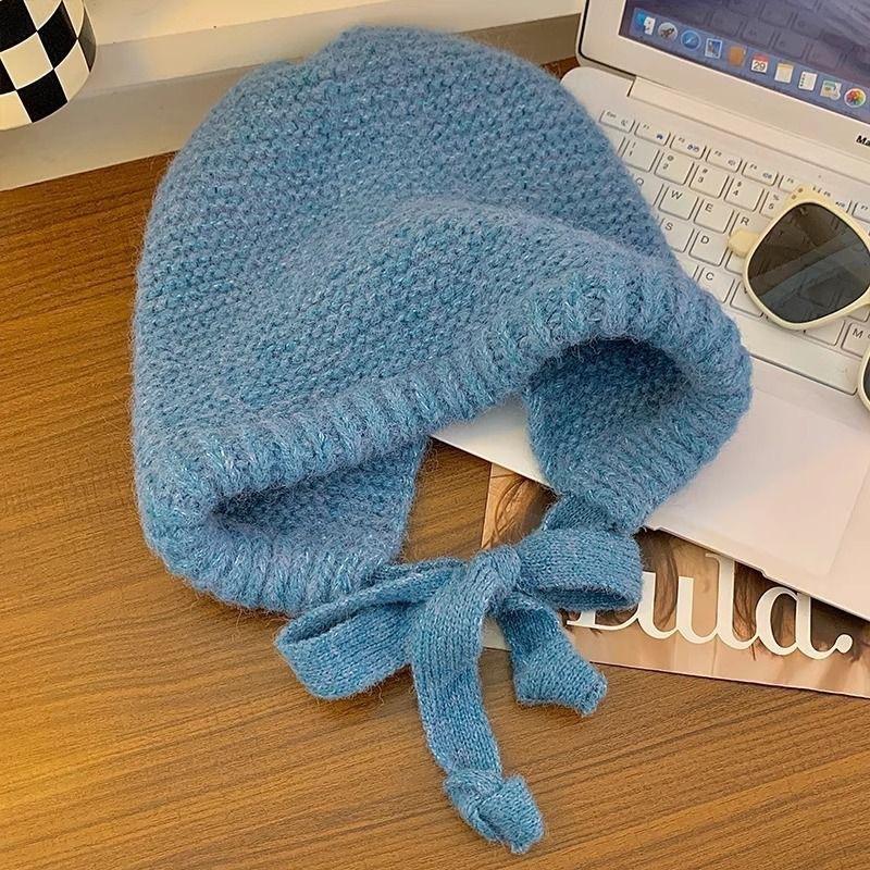 Korean Style Fashion Bag Hat for Women Autumn and Winter Solid Color Casual Large Headband Strap Knitted Wool Hat Balaclava