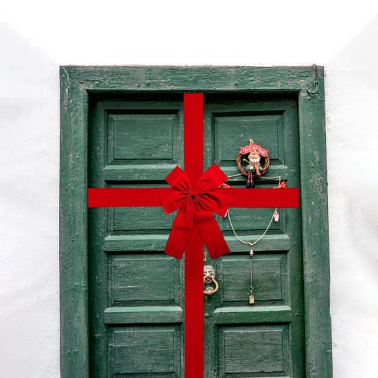 Christmas Front Door Hanging Bow Knot Festive Ribbons Door Hanger DIY Holiday Decor for Gift Wrapping