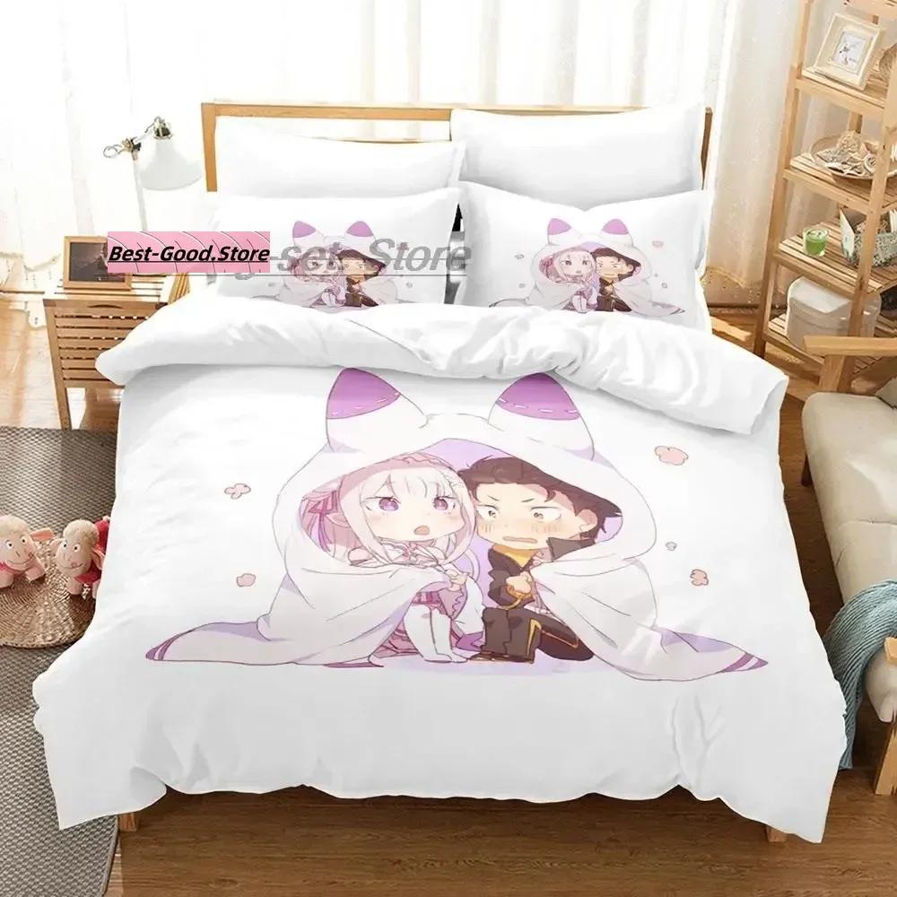Re Zero Bedding Set Single Twin Full Queen King Size Bed Set Aldult Kid Bedroom Duvetcover Sets 3D Print Anime Bed Sheet Set
