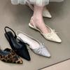 2025 Spring/summer Pointed Wrinkled Bow Leopard Print Mary Jane Shoes Women's Flat-bottomed Versatile Commuter Fairy Fashion Sandals