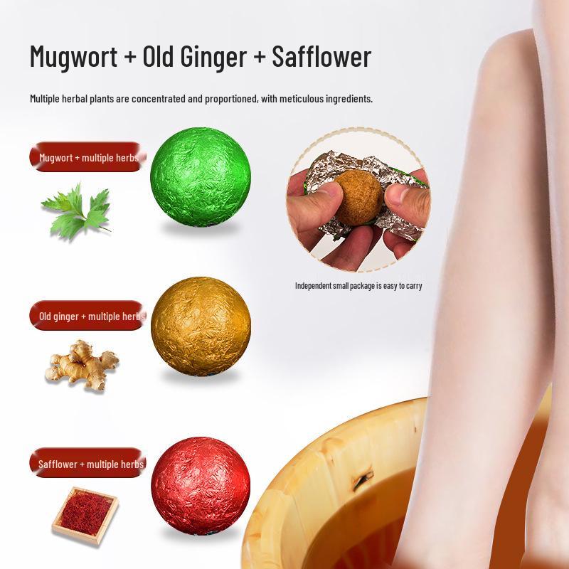 Sweat-Inducing Herbal Foot Soak Balls with Mugwort, Safflower, and Ginger Essential Oils - Instant Dissolving Bath Salt Balls