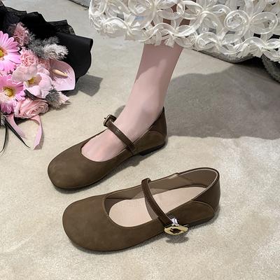 Retro Style Mary Jane Single Shoes Women's Autumn 2025 New French with Skirt Flat Bottom Shallow Mouth Splicing Small Leather Shoes