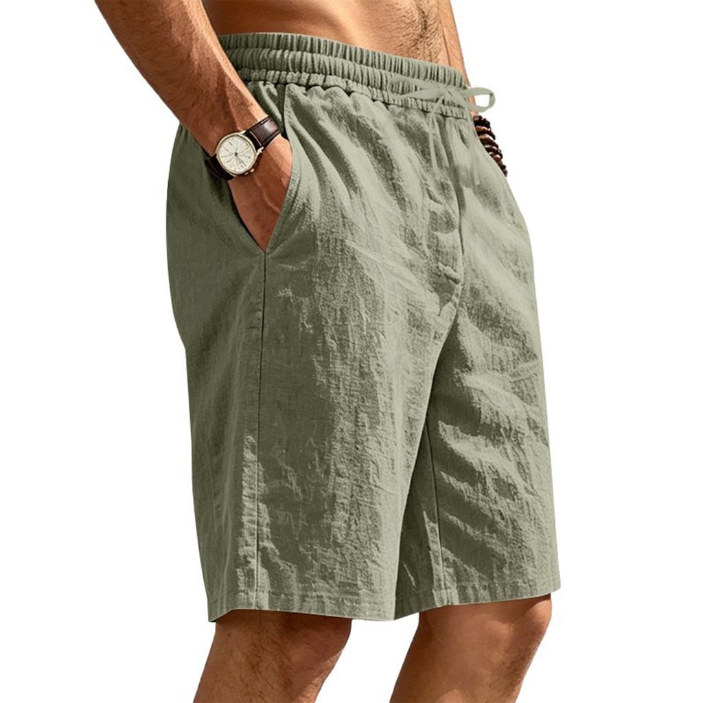Men's Linen Breathable Drawstring Shorts Casual Loose Fit Lightweight Summer Beach Vacation Five Inch Inseam Shorts