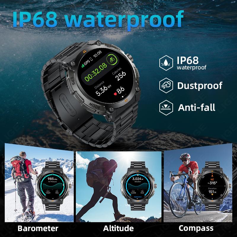 New GPS Sport Smart Watch Outdoor RIDE Run Fitness Watches AMOLED Voice Call Compass Altimeter IP68 Waterproof Bracelet Men