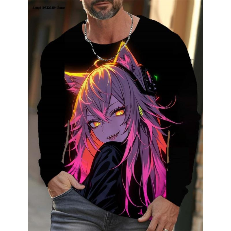 Cartoon Sexy Girl Pattern Men's Long Sleeve T-Shirt 3d Printed Oversized T Shirts For Men Personality Girl Harajuku Clothing Tops