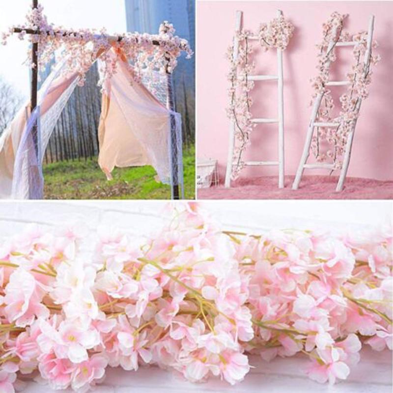Artificial Silk Cherry Blossom Rose Rattan Wall Hanging Flower Decoration Rattan False Plant Wedding Home Decoration