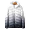 Light Down Jacket Men's Short Autumn and Winter Green Gradual Change Hooded Thin Light Cold Warm White Duck Down Jacket