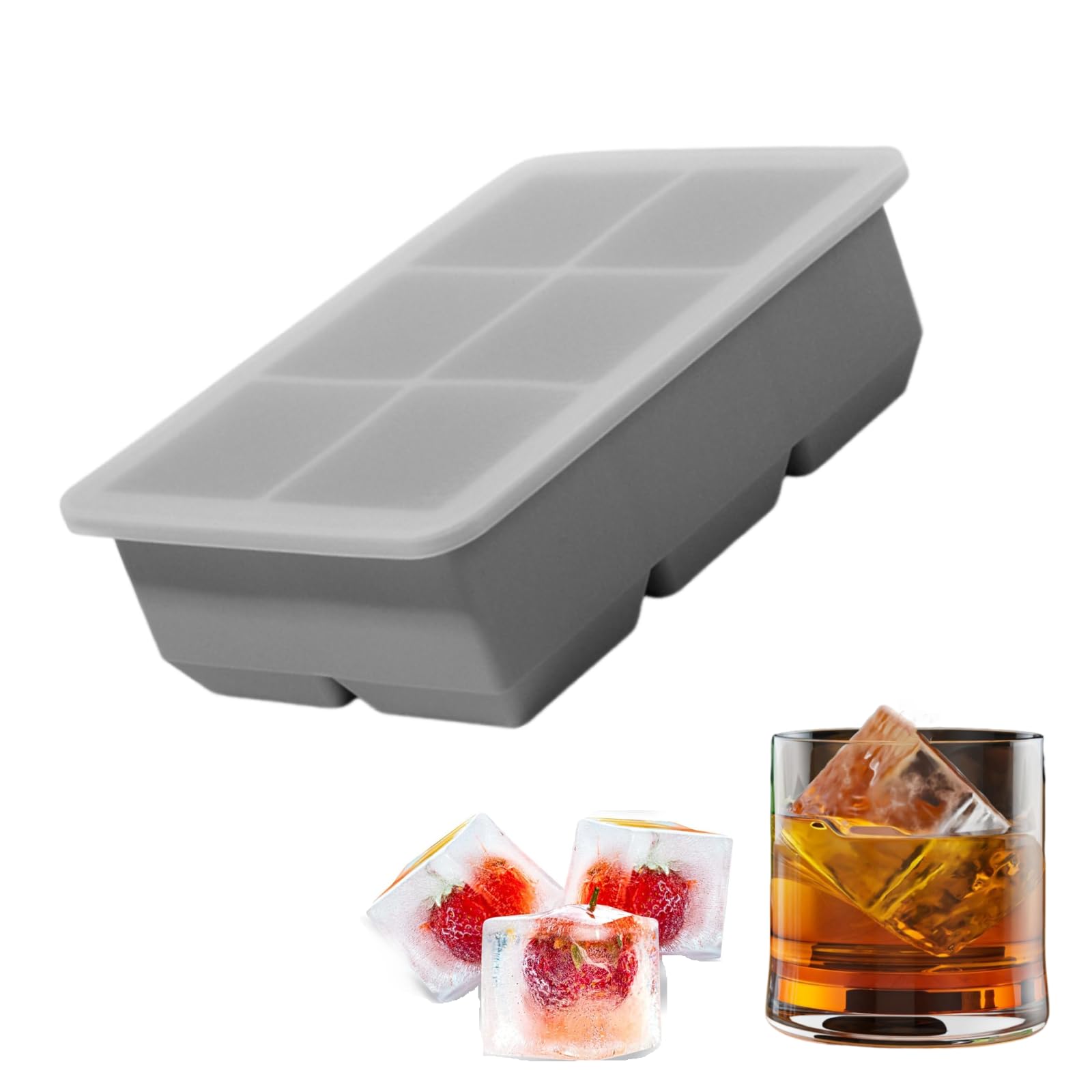 

YFFSFDC Silicone Ice Tray with Large 5cm Square Ice Versatile for Making Ice for and Suitable for Home Use 6-Cavity Lid, Easy-Release, Cubes, Durable, серый