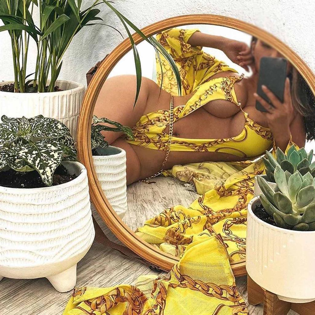 Women's Fashion Sexy Hollow Chain Personalized Printed One-Piece Swimsuit