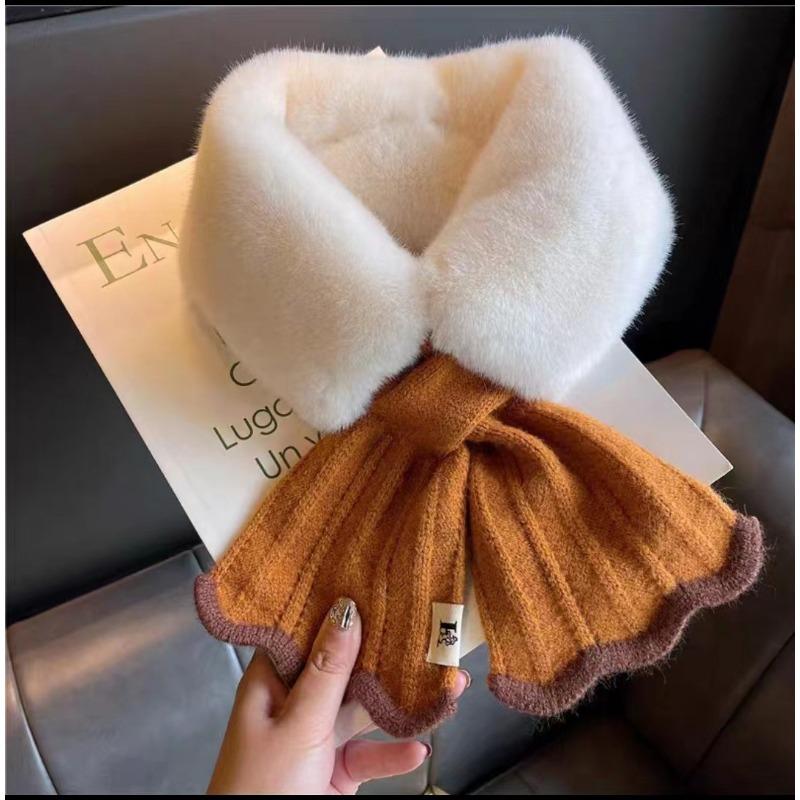 Winter New Woolen Scarve Female Lace Mermaid Warm Neck Cover Knitted Wool Collar Splicing Scarve Women's Scarve