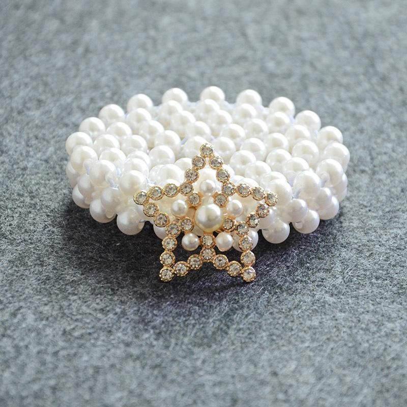 Meier Pearl elastic thin belt rhinestone inlaid women's decorative elastic thin waist chain